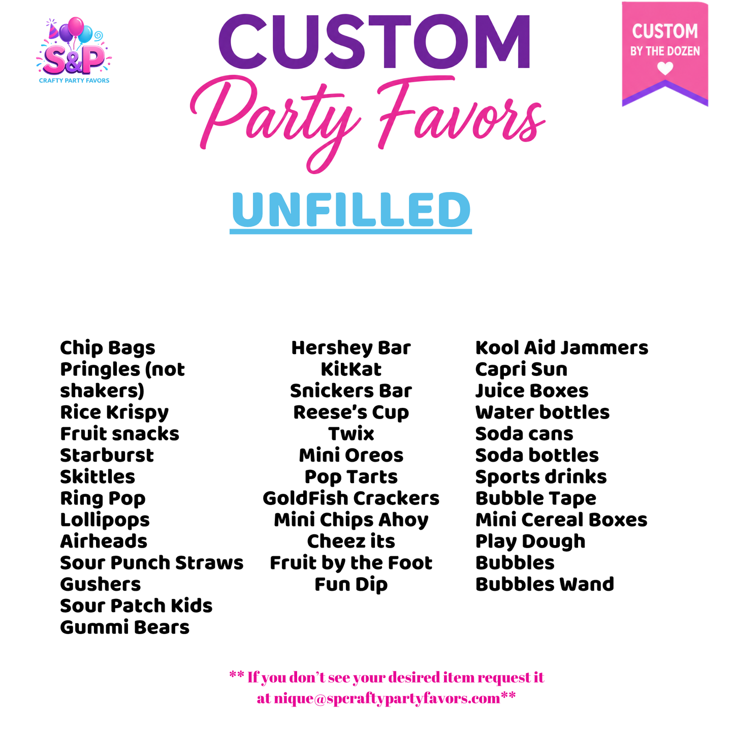 Unfilled Party Favor Package (Sold by the Dozen)