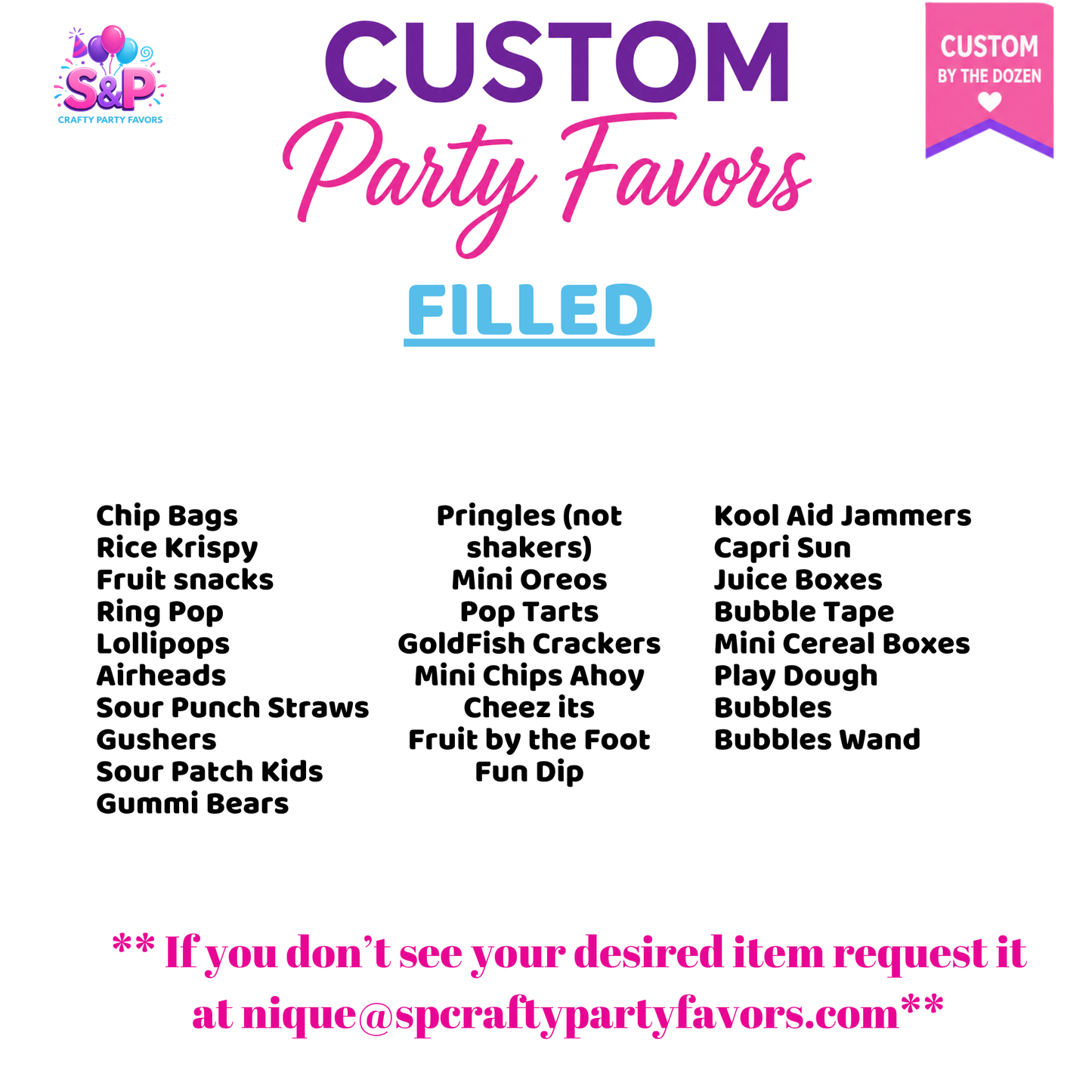 Filled Party Favor Packages (Sold by the Dozen)