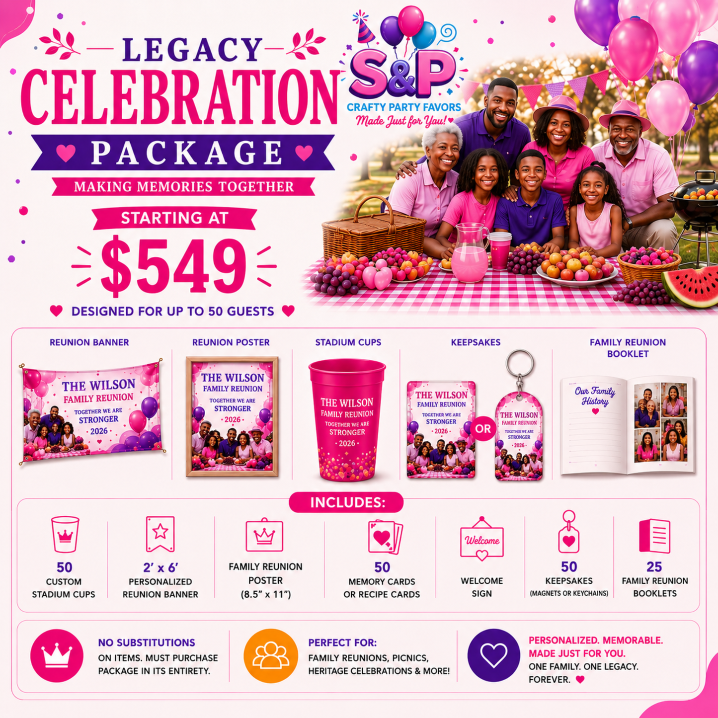 Legacy Celebration Package | Personalized Family Reunion Decorations & Keepsakes
