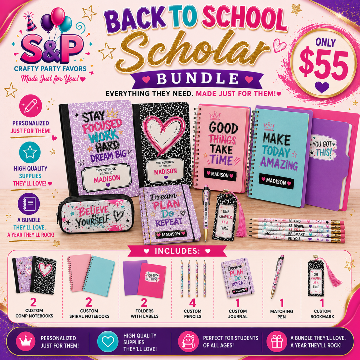 Back to School Scholar Bundle | Custom School Supplies & Journal Set