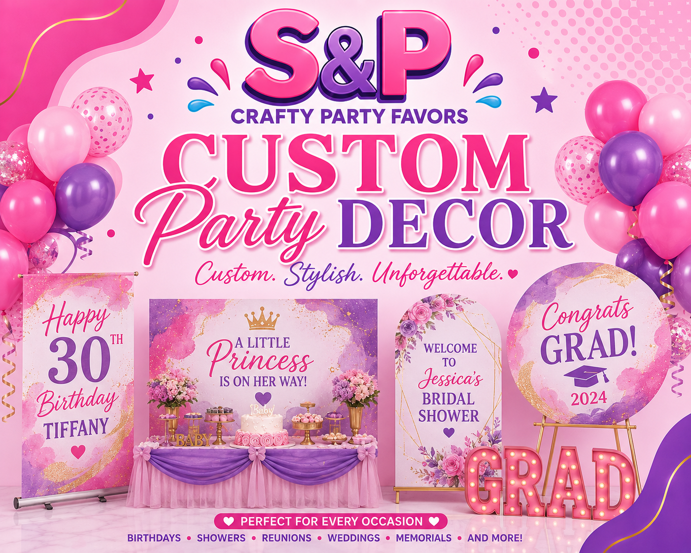 Custom Party Décor | S&P Crafty Party Favors