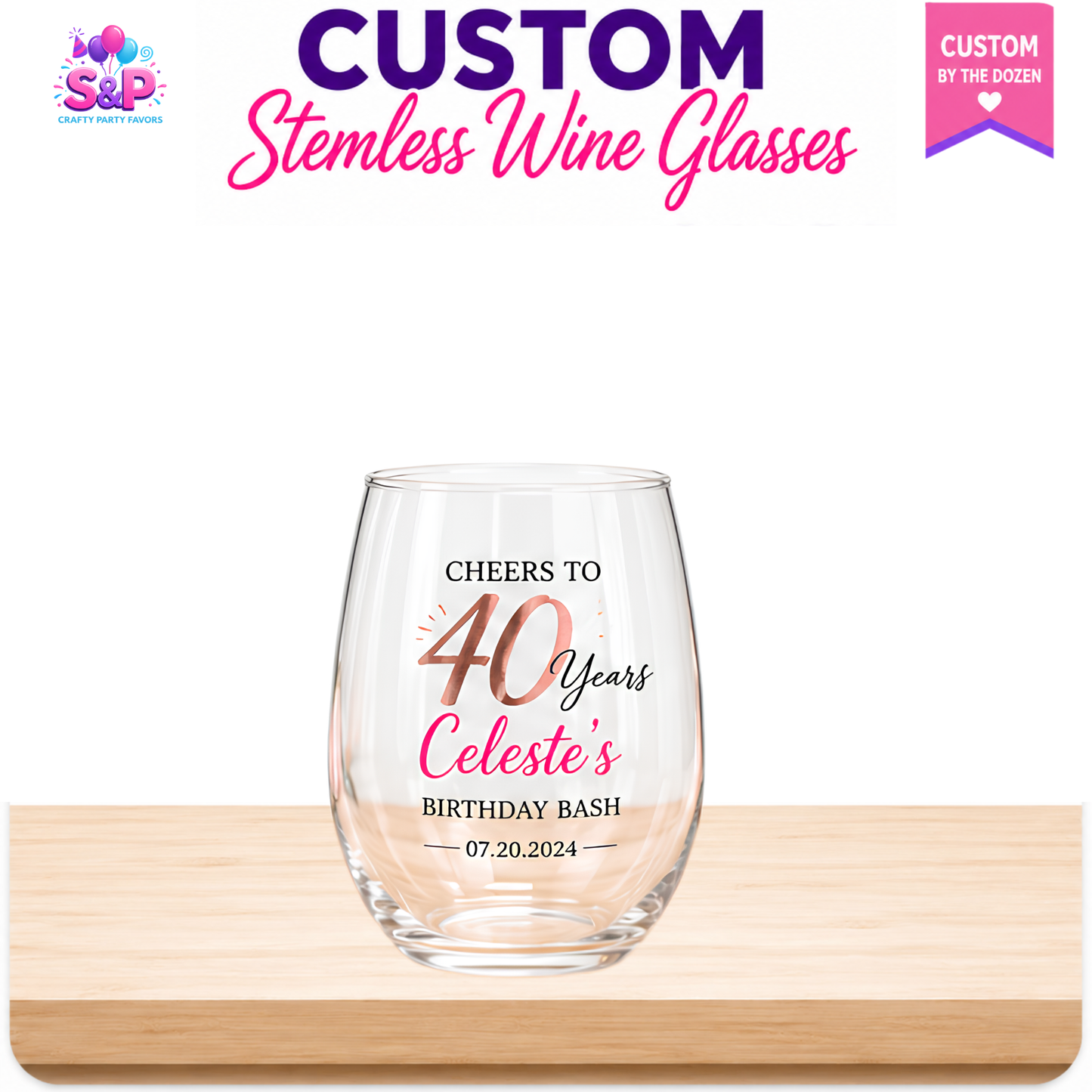 Custom Stemless Wine Glasses | Personalized Wine Glasses by the Dozen