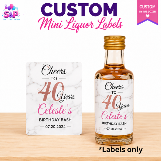 Custom Mini Liquor Bottle Labels | Personalized Party Favor Labels by the Dozen
