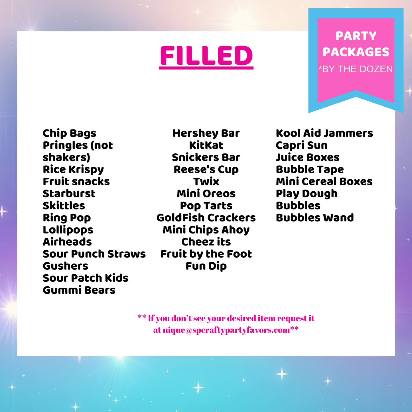 Filled Party Favor Packages (Sold by the Dozen)