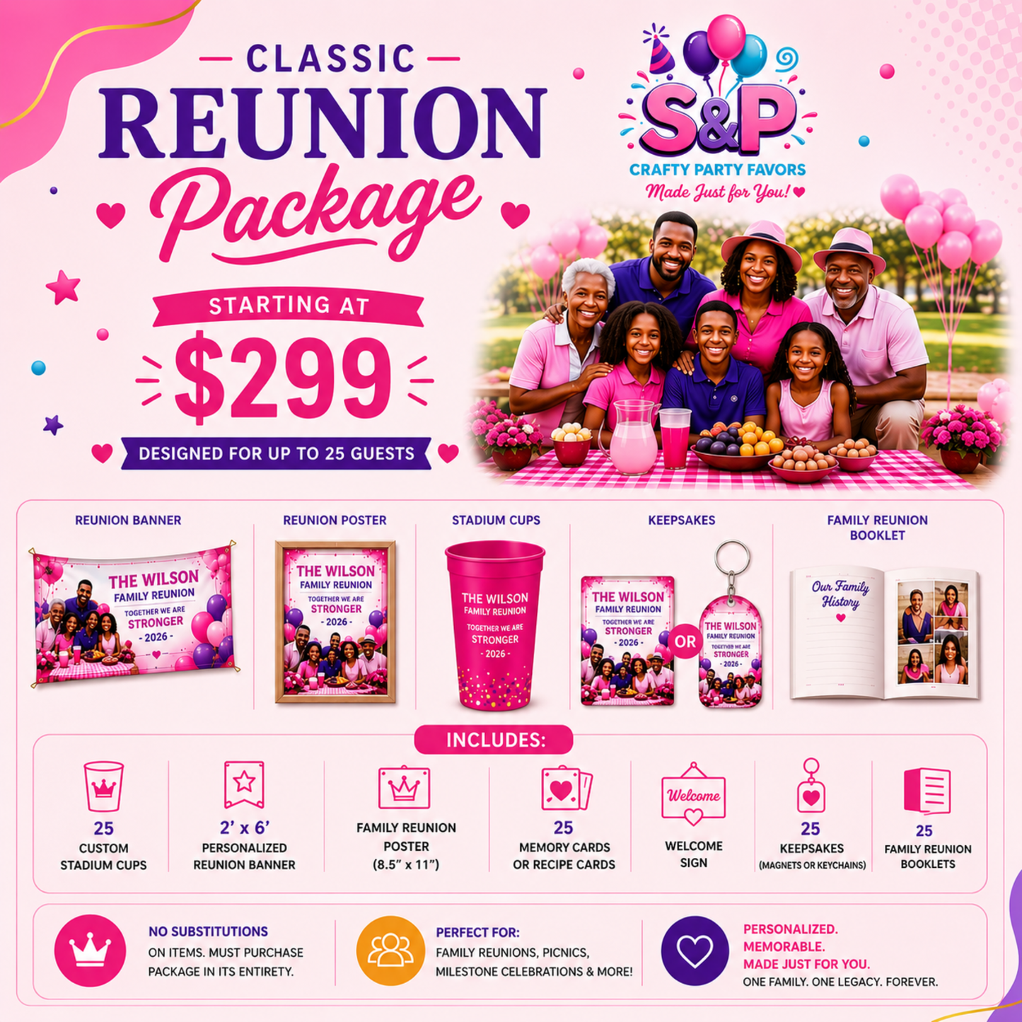 Classic Family Reunion Package | Personalized Reunion Decorations & Keepsakes